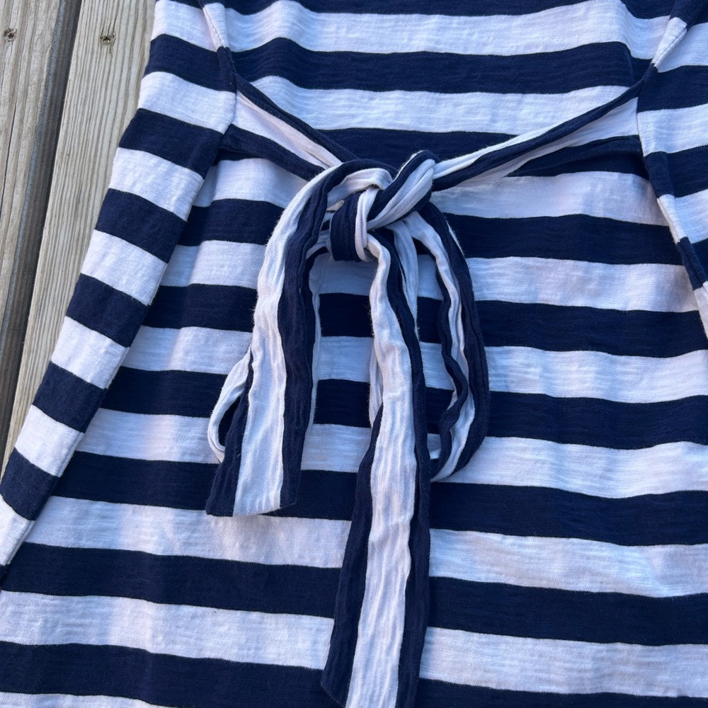 J Crew Navy White Striped‎ Tie Waist T-Shirt Dress in 100% Cotton | Sz L Classic - Picture 8 of 16